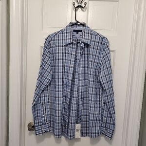 NWT Tommy Hilfiger Blue & White Plaid Button Front Shirt Size 151/2-34/35 new
